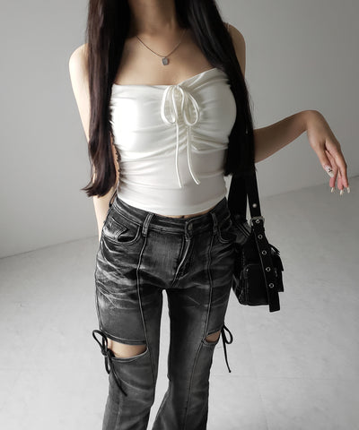 【 ２WAY 】クロスストラップリボンギャザースリムキャミソール ／ cross strap ribbon gather slim camisole