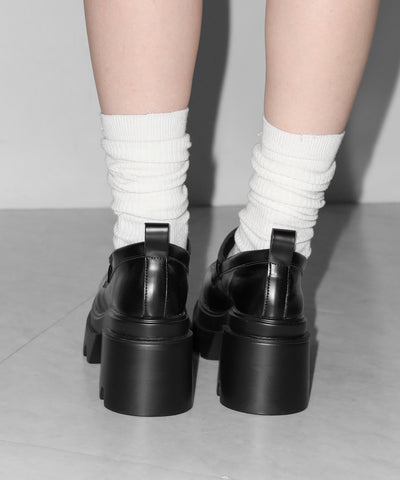 厚底チャンキーヒールコインローファー／platform chunky heel coin loafers