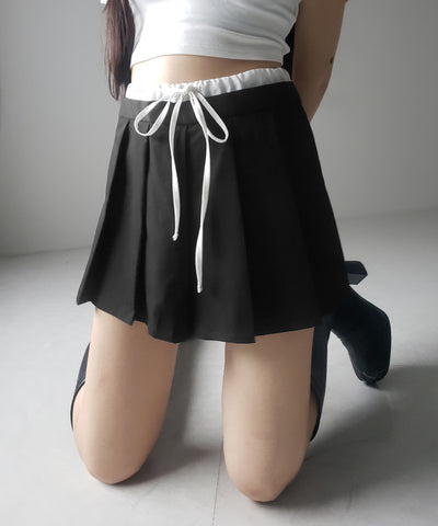 【 ２color 】レイヤードプリーツミニスカパン ／ layered pleated mini skirt pants