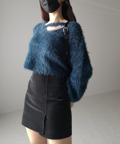 【 7color 】カットアウトショートシャギーニット