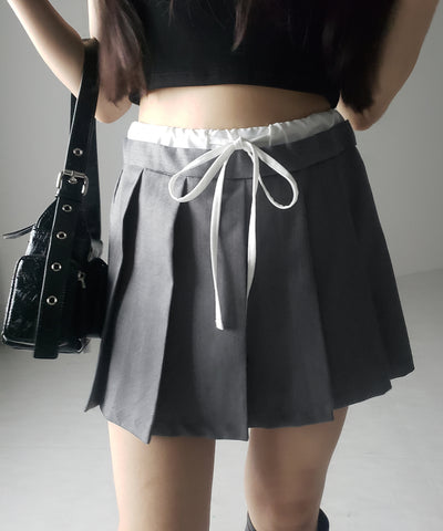 【 ２color 】レイヤードプリーツミニスカパン ／ layered pleated mini skirt pants