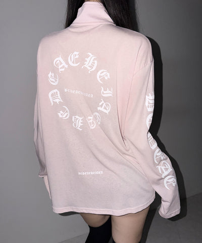 グランジロゴスタンドジップアップオーバーシアートップス ／ grunge logo stand zipup over sheer tops