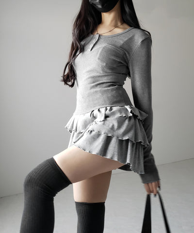 【 ３color 】３段フリルカットソーミニスカパン ／ 3 frill cutsew mini skirt pants