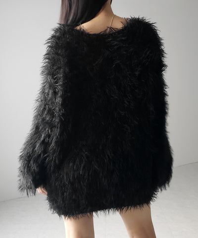 【 ３color 】フラッフィーシャギーボリュームニットミニワンピース ／ fluffy shaggy volume knit mini onepiece