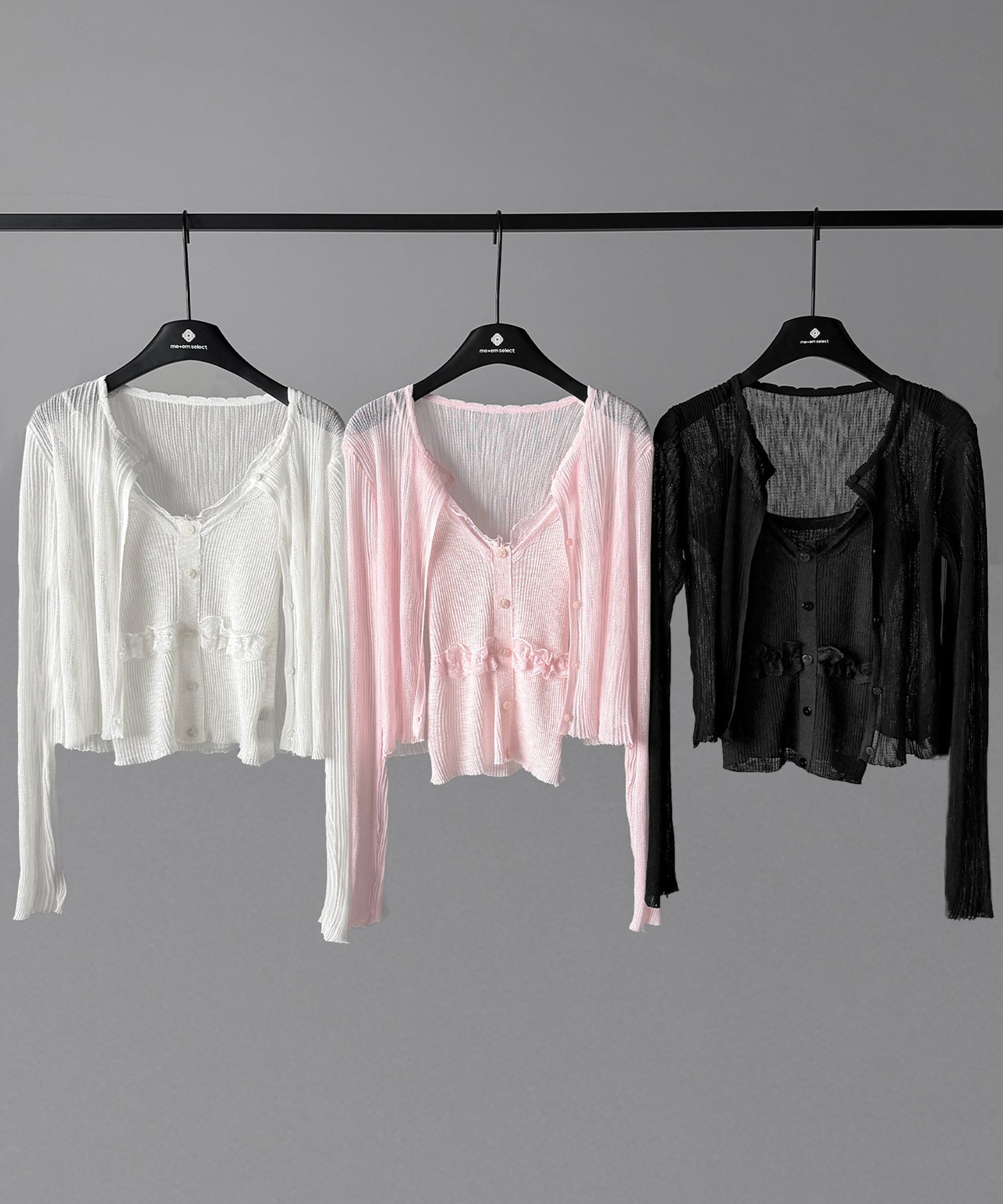 【 2点セット 】フロントレースシアーニットキャミソール ＋カーディガン SET / front lace sheer knit camisole + cardigan set