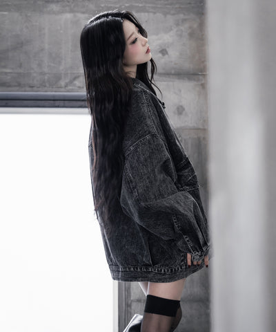 【 デニムセットアップ着用可能 】ヴィンテージケミカルブリーチボーイフレンドデニムジャケット ／ vintage chemical bleach boyfriend denim jacket
