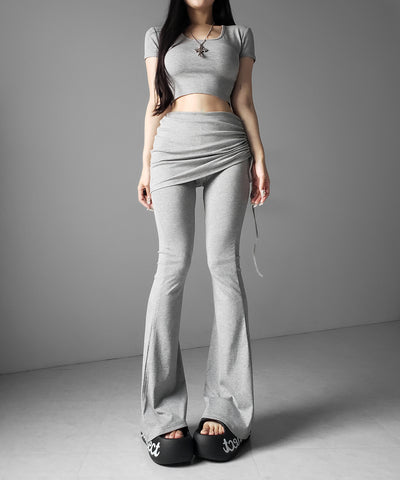 【 ワンホンセットアップ 】スクエアショートＴシャツ＋サイドシャーリングフレアパンツ ＳＥＴ ／ 【 SETUP 】square neck short T-shirts + side shirring flare pants
