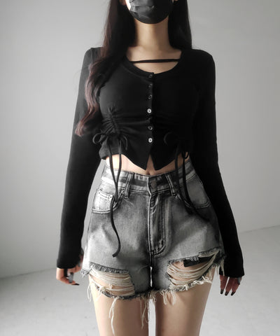 【 ２color ／ 裏起毛 】ナナメストラップダブルシャーリングリボントップス ／ naname strap double shirring ribbon tops