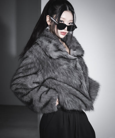 スタンドカラーミックスファーショートコート ／ stand-collar mix fur short coat
