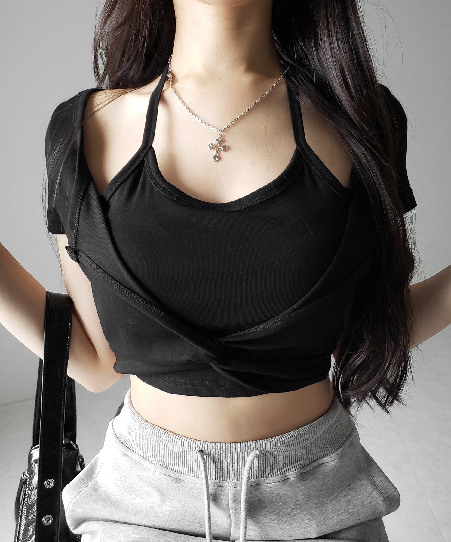 ホルターネックレイヤードショートぴちＴシャツ ／ halter neck layered short pichi T-shirts