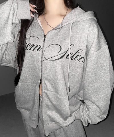 【 セットアップ可能 】レタリングロゴプリントダブルジップビッグパーカー ／ lettering logo print double zip BIG hoodie