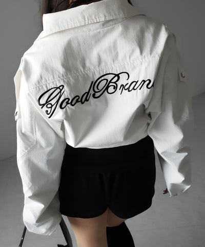 レタリングバックロゴスタンドカラーショートブルゾン ／ lettering back logo stand collar short blouson