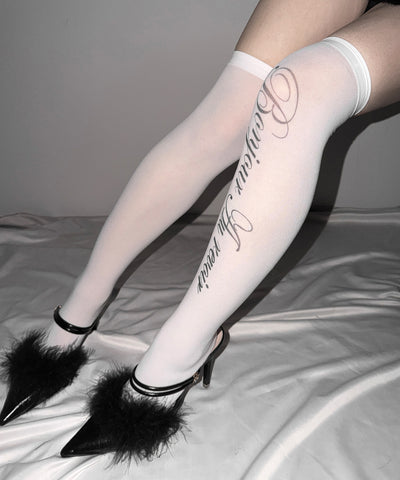 【 選べる３柄アソート 】レタリングロゴシアーニーハイソックス ／ lettering logo sheer knee high socks