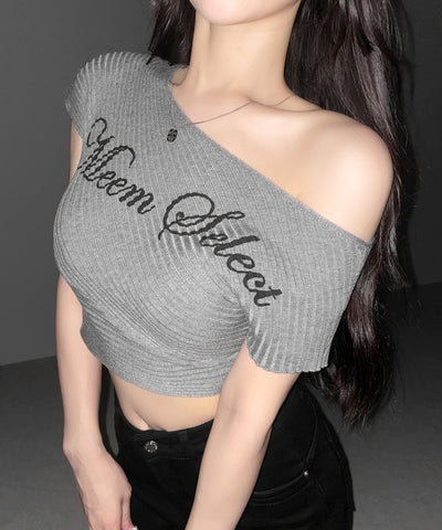 レタリングロゴワンショルリブニット ／ lettering logo oneshoulder lib knit