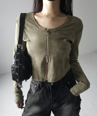 【 ２color 】ダブルジップヴィンテージカットソーカーディガン ／ double zip vintage cut sew cardigan