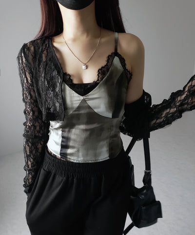 レースタイダイサテンランジェリーキャミソール ／ lace tie dye satin lingerie camisole