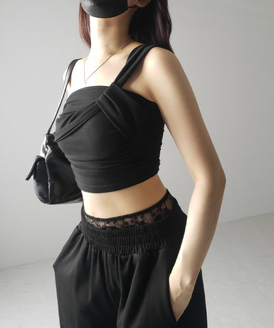 【 カップ付き 】ワンショルアシンメトリーショートキャミソール ／ one shoulder asymmetry short camisole