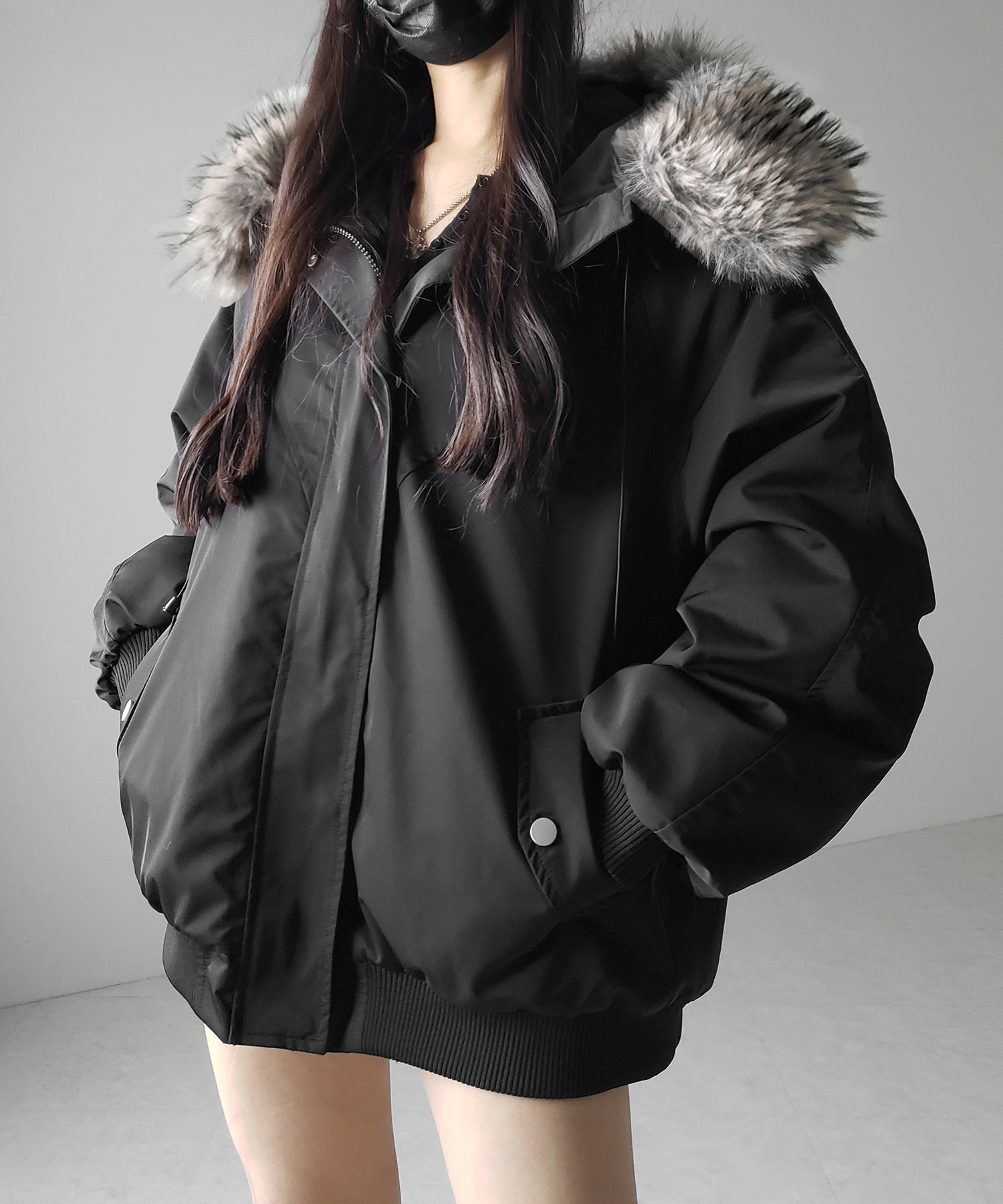 新品 フェイクファーフーディビッグダウンジャケット me+em select フェイクファーフーディビッグダウンジャケット ／ fake fur hoodie