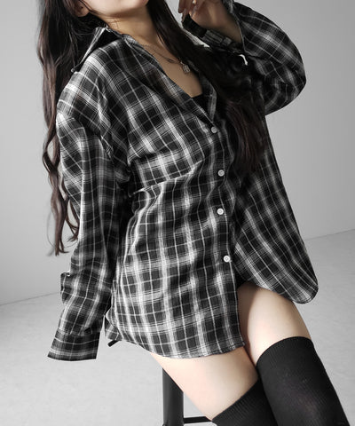 ビッグシルエットブラックシアーチェックシャツ ／ big silhouette black sheer check shirt