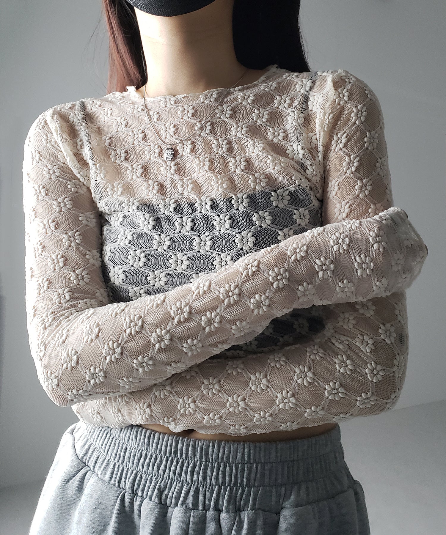 【 ２color 】デイジーレースチュールシアートップス ／ daisy race tulle sheer tops