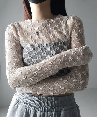【 ２color 】デイジーレースチュールシアートップス ／ daisy race tulle sheer tops