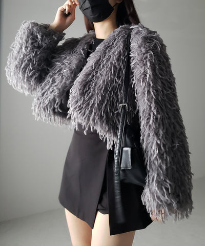 【 ４color 】ムードフェザーワイドスリーブショートカーディガン／ mood feather wide sleeve short cardigan