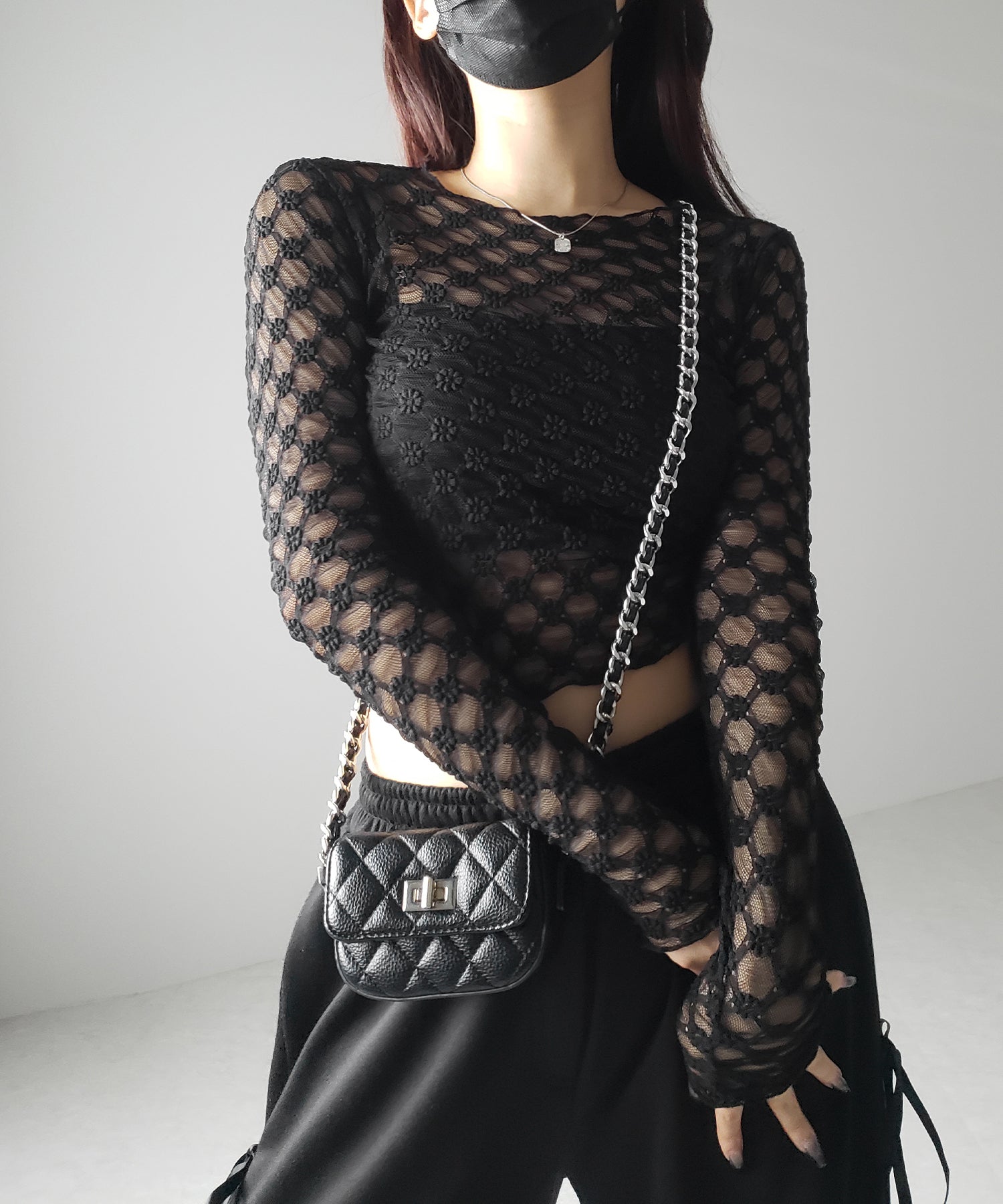 【 ２color 】デイジーレースチュールシアートップス ／ daisy race tulle sheer tops