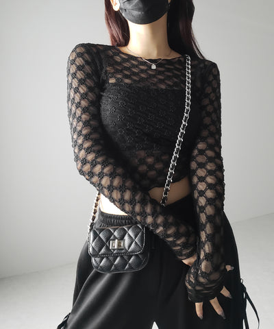 【 ２color 】デイジーレースチュールシアートップス ／ daisy race tulle sheer tops