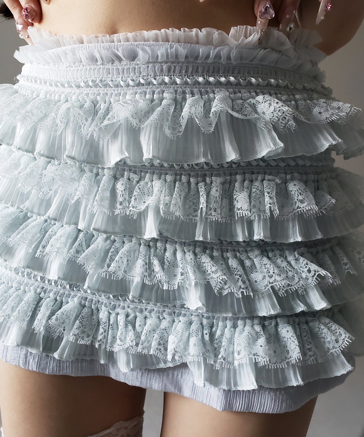 【  インパン裏地付 】フリルレースミニスカート ／ frill lace mini skirt