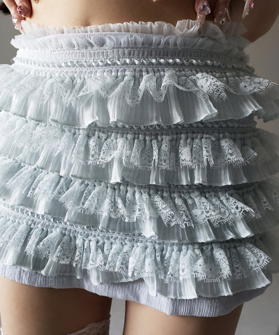 【  インパン裏地付 】フリルレースミニスカート ／ frill lace mini skirt