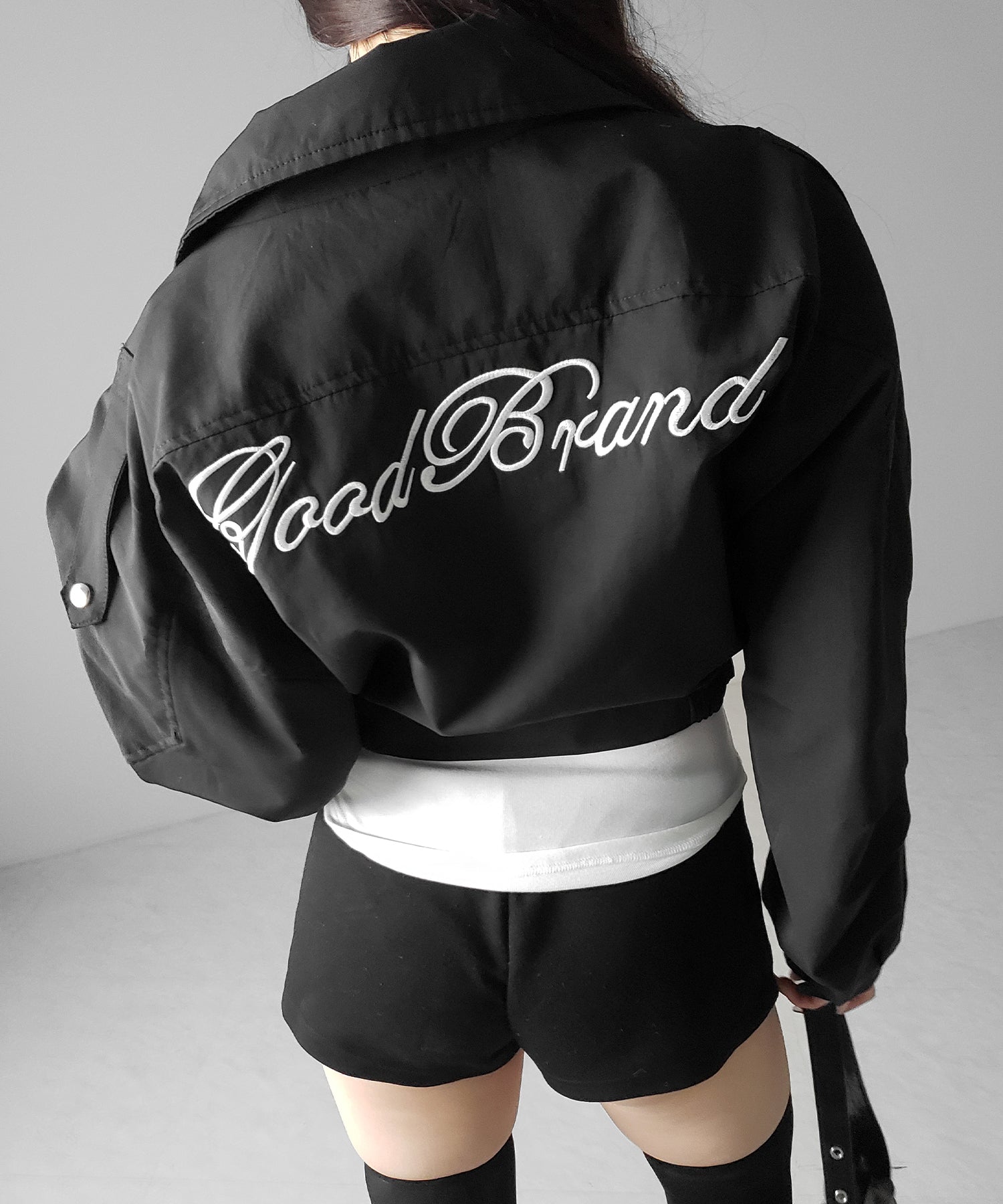 レタリングバックロゴスタンドカラーショートブルゾン ／ lettering back logo stand collar short blouson