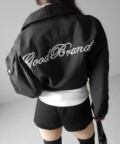 レタリングバックロゴスタンドカラーショートブルゾン ／ lettering back logo stand collar short blouson