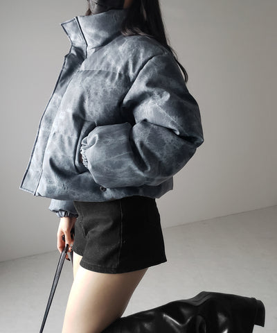 【 セットアップ着用可能 】ヴィンテージライクフェイクレザーショートダウンジャケット ／ vintage like fake leather short down jacket