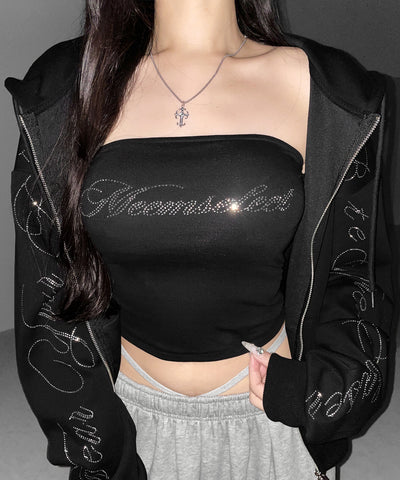 【 セットアップ可能 】ラインストーンロゴベアトップ ／ Rhine stone logo bare top