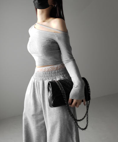 【 ３color 】ストラップワンショルダーショートカットソートップス ／ strap one shoulder short cutsew tops