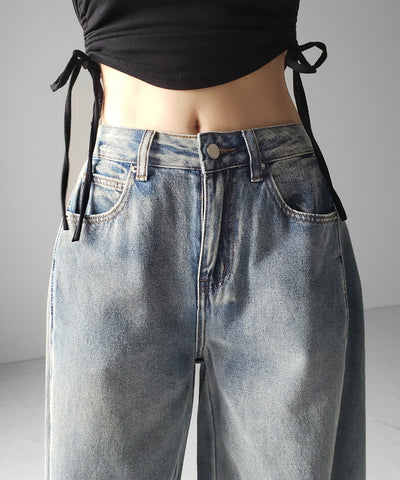 ヴィンテージライクウォッシュカーブワイドデニム ／ vintage like wash curve wide denim
