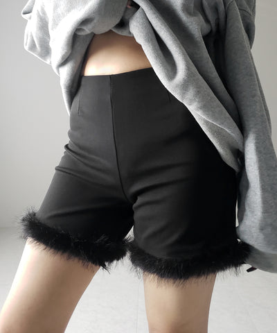 【 ４size 】ヘムフェザーバイカーショートパンツ ／ hem feather biker short pants