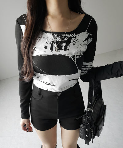 【 ２color 】ヴィンテージプリントショートリブＴシャツ ／ vintage print short lib t-shirt