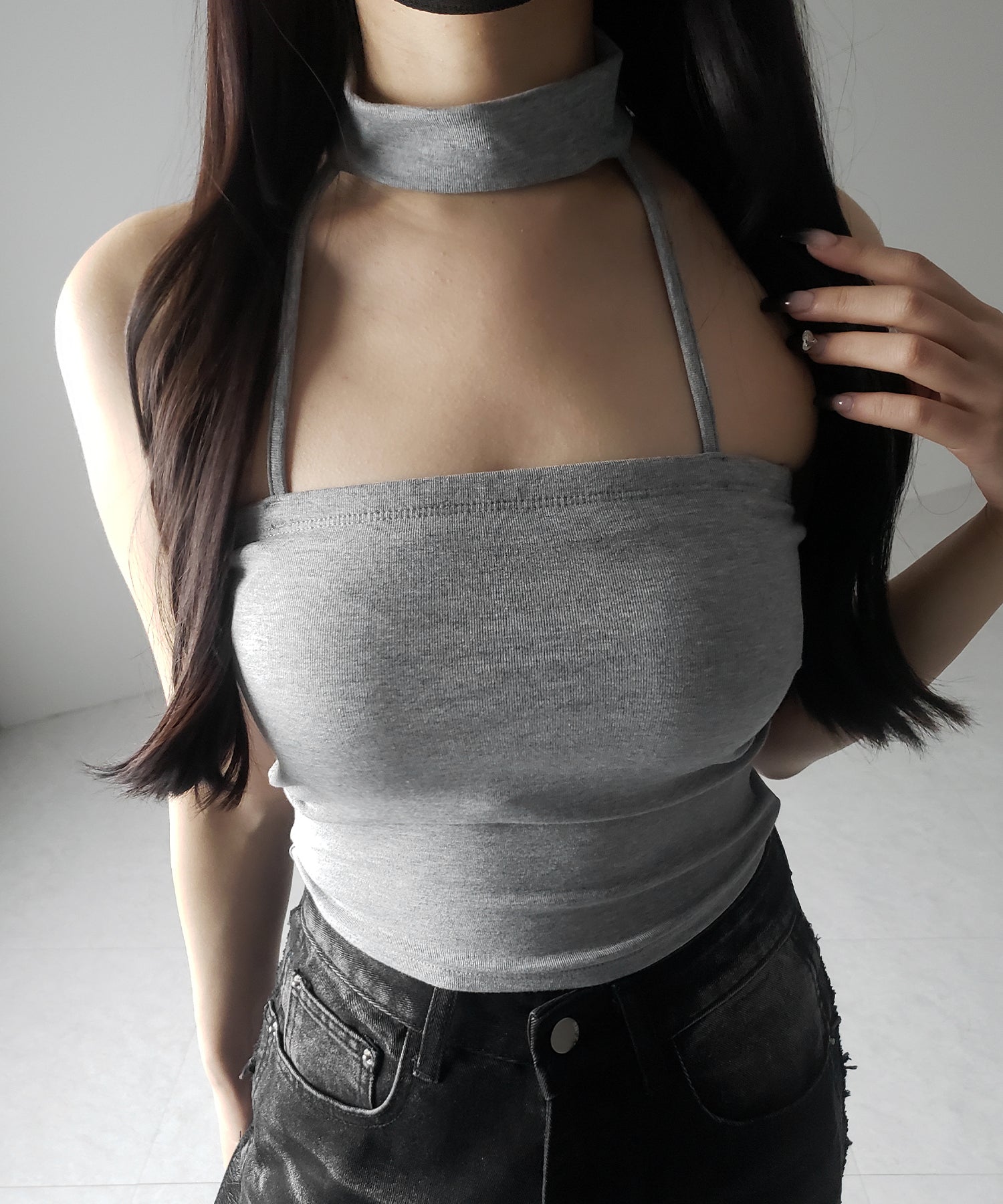 【 ３color ／ カップ付 】ダブルラインストラップチョーカーキャミソール ／ double line strap choker camisole