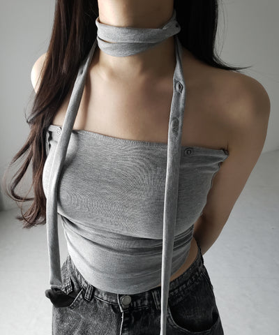 【 ３color ／ カップ付 】ロングチョーカークロスネックキャミソール ／ long choker cross neck camisole
