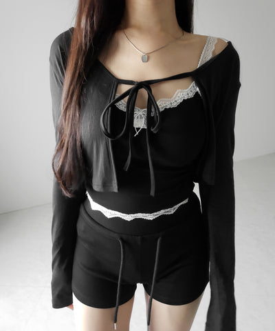 【 ３color 】バイカラーレースクロップドリブキャミソール ／ bicolor lace cropped rib camisole