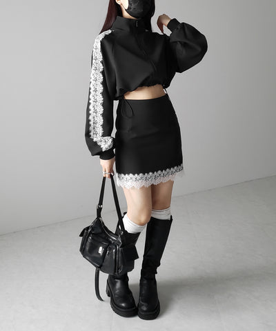 【 セットアップ着用可能 】サイドラインハイウエストミニスカート ／ sideline high waist mini skirt