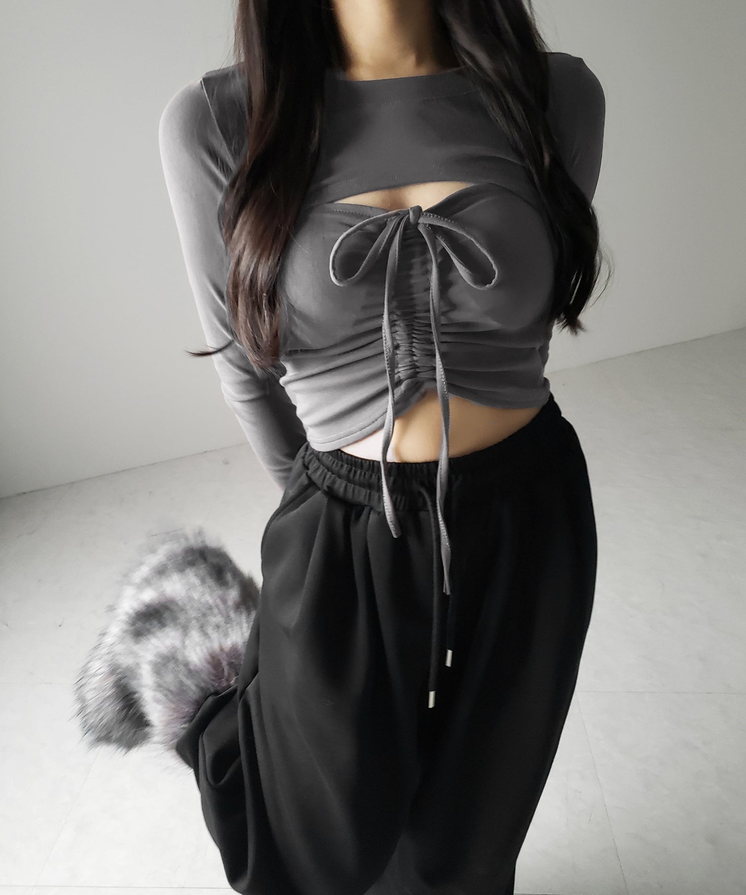 【 ２点セット 】フロントリボンベアトップス ＆ ショートレイヤードトップス SET ／ front ribbon bare tops & short layered tops SET