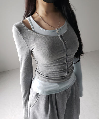 【 ２color 】ブロッキングセットレイヤードトップス ／ blocking set layered tops