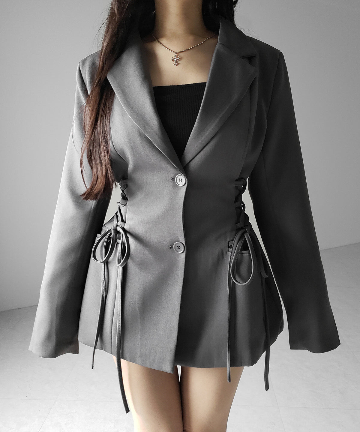 レースアップリボンスリムテーラードジャケット ／ lace-up ribbon slim tailored jacket