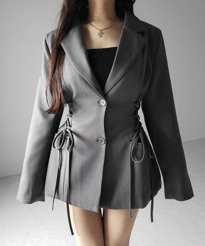 レースアップリボンスリムテーラードジャケット ／ lace-up ribbon slim tailored jacket