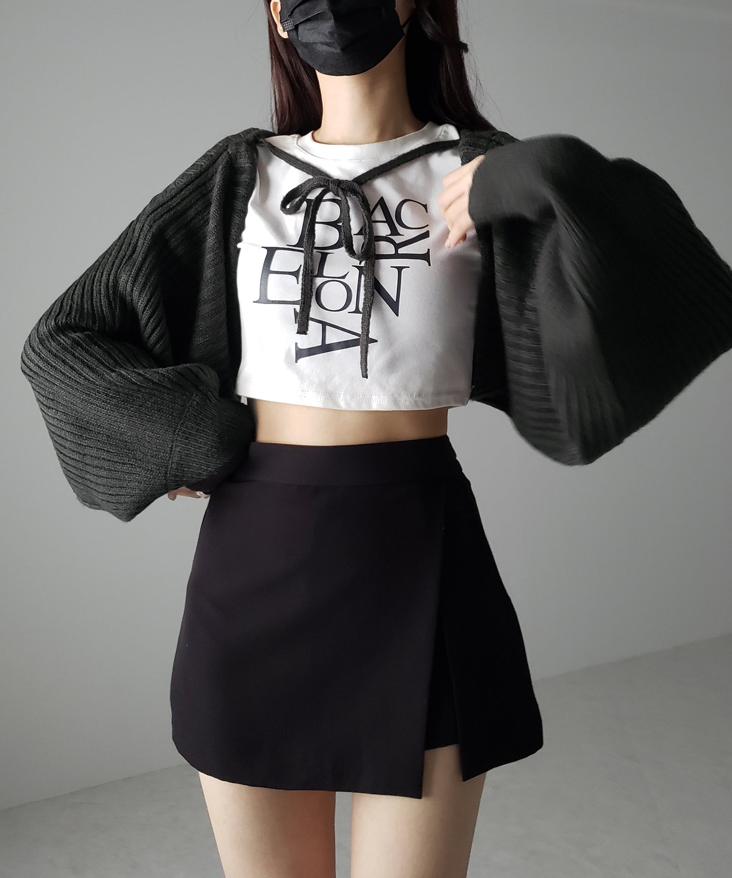 【 ９color 】２WAYリボンモヘアライクショートリブニットカーデ