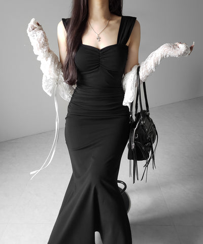 シャーリングロングタイトマーメイドキャミワンピ ／ shirring long tight mermaid cami onepiece