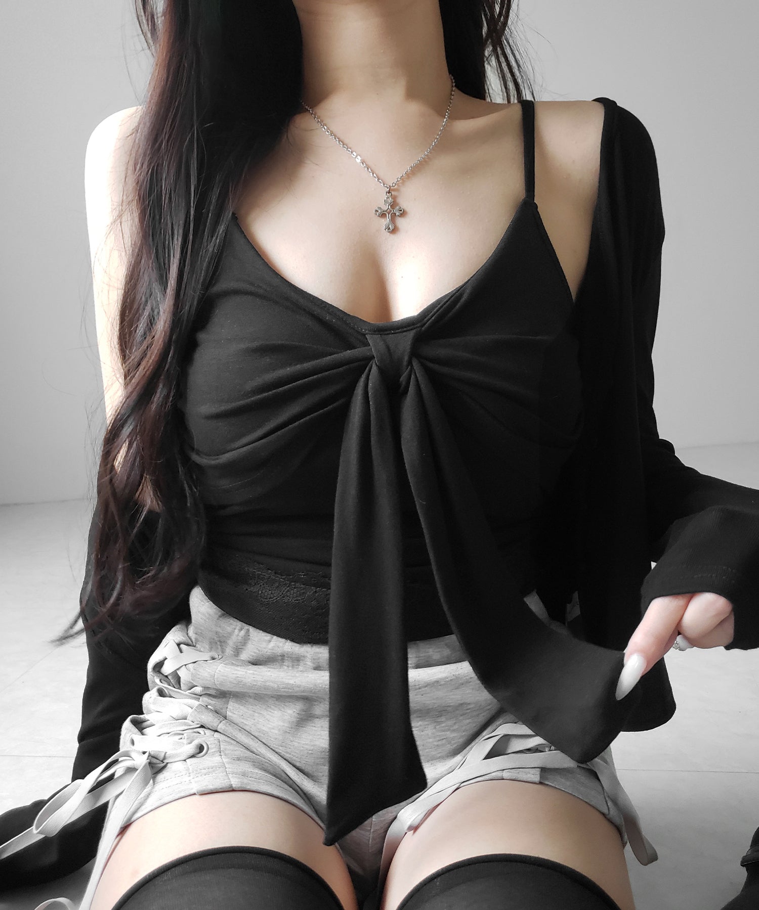【 ２点セット 】リボンカットソーキャミソール ＋ カーディガンセット ／ribbon cutsew camisole + cardigan SET