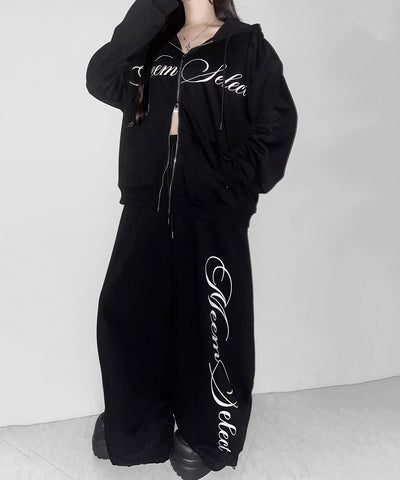 【 セットアップ可能 】レタリングロゴプリントワイドスウェットパンツ ／ lettering logo print wide sweat pants